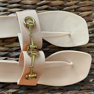 Anthropologie Blush Sandals with Gold Detail